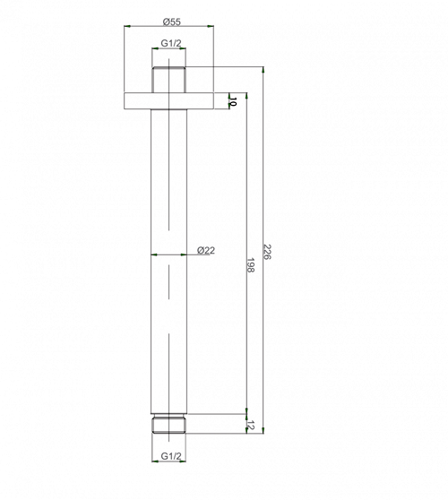 Technical image of Crosswater MPRO Ceiling Mounted Shower Arm (Brushed Brass).