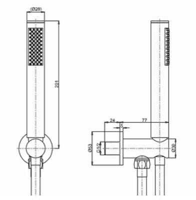 Technical image of Crosswater MPRO Designer Shower Handset & Bracket Outlet (M White).