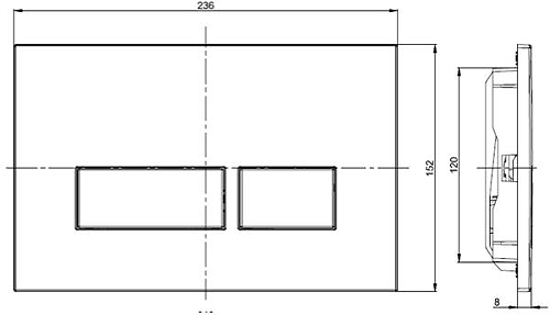 Technical image of Crosswater MPRO Flush Plate With Dual Buttons (Matt Black).