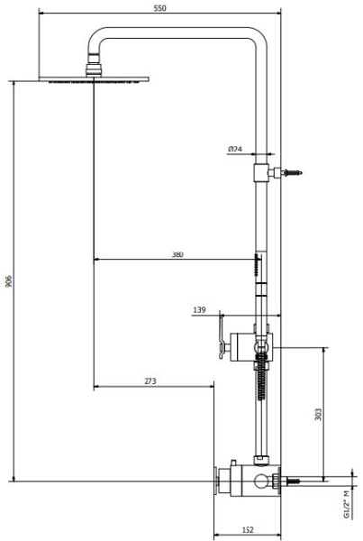 Technical image of Crosswater UNION Thermostatic Shower Set (Black & Brass).