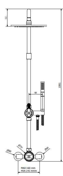 Technical image of Crosswater UNION Thermostatic Shower Set (Black & Brass).