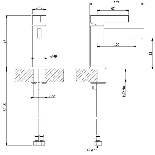 Technical image of Crosswater Gallery Sparkle Basin Mixer Tap With Lever Handle.