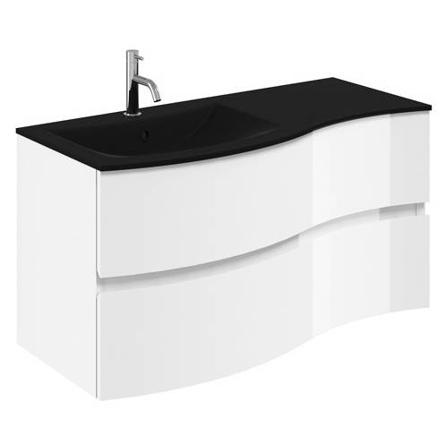 Larger image of Crosswater Svelte Vanity Unit With Black Glass Basin (1000mm, White Gloss).
