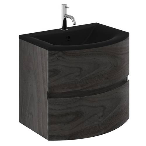 Larger image of Crosswater Svelte Vanity Unit With Black Glass Basin (600mm, Grey Ash).