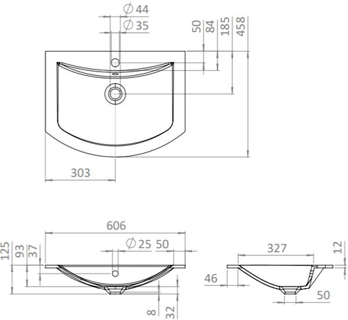 Technical image of Crosswater Svelte Vanity Unit With Black Glass Basin (600mm, Grey Ash).