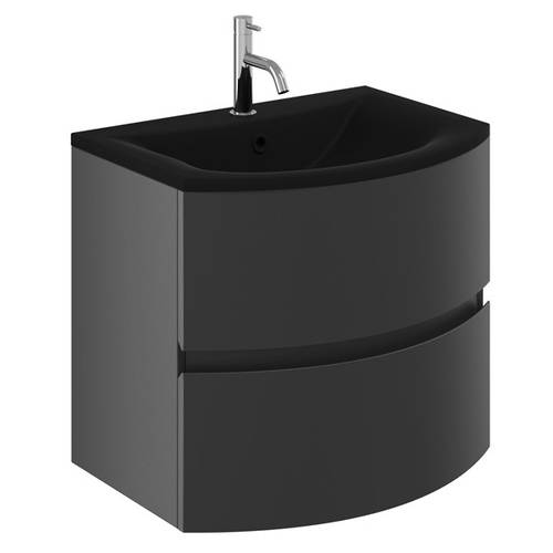 Larger image of Crosswater Svelte Vanity Unit With Black Glass Basin (600mm, Onyx Black).
