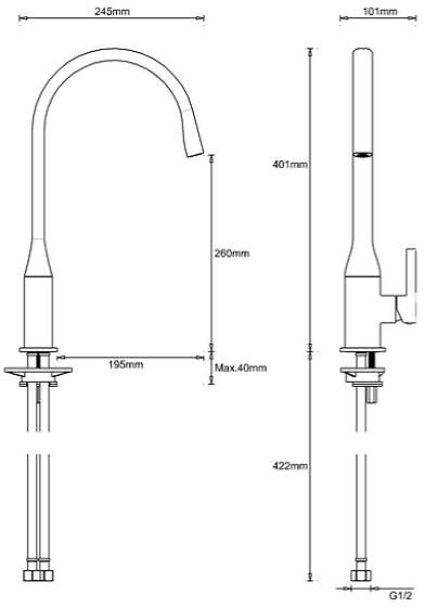 Technical image of Crosswater Kitchen Taps Svelte Side Lever Kitchen Tap (Chrome).