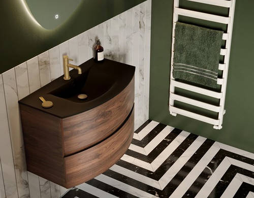 Example image of Crosswater Svelte Vanity Unit With Black Glass Basin (800mm, American Walnut).