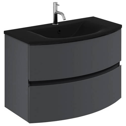Larger image of Crosswater Svelte Vanity Unit With Black Glass Basin (800mm, Onyx Black).