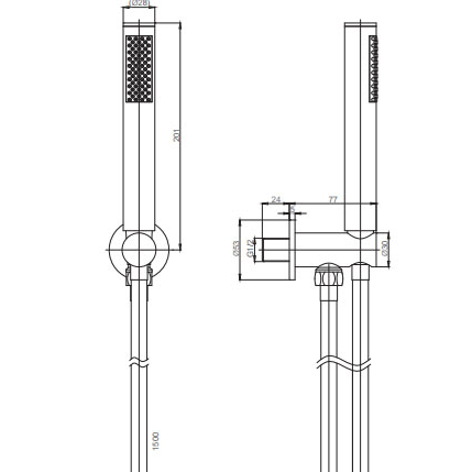 Technical image of Crosswater MPRO Designer Shower Handset & Bracket Outlet (Chrome).