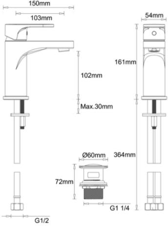 Technical image of Crosswater Style Basin & Bath Filler Tap Pack (Chrome).