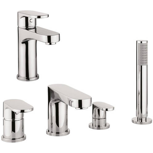 Larger image of Crosswater Style Basin & 4 Hole Bath Shower Mixer Tap Pack With Kit (Chrome).