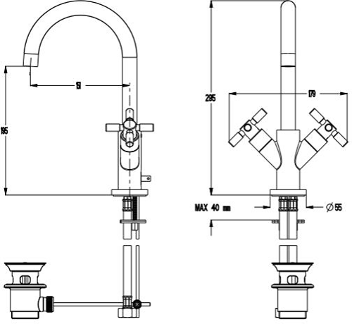 Technical image of Croswater Totti II Basin Mixer Tap With Waste (Chrome).