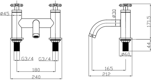 Technical image of Croswater Totti II Bath Filler Tap (Chrome).