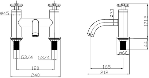 Technical image of Croswater Totti II Bath Filler Tap With Legs (Chrome).