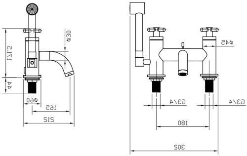 Technical image of Croswater Totti II Bath Shower Mixer Tap With Kit (Chrome).