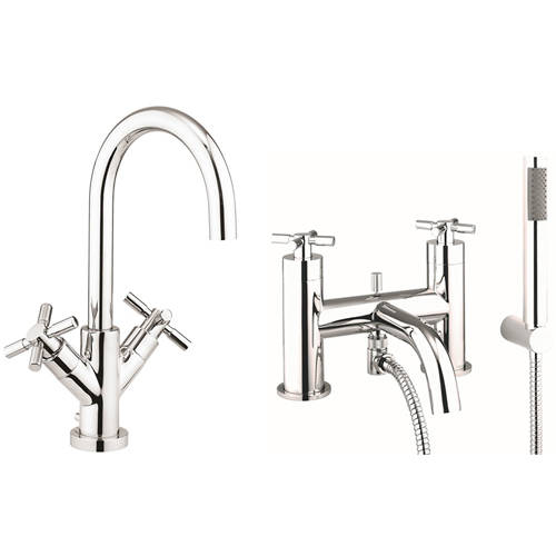Larger image of Croswater Totti II Basin & Bath Shower Mixer Tap Pack With Kit (Chrome).