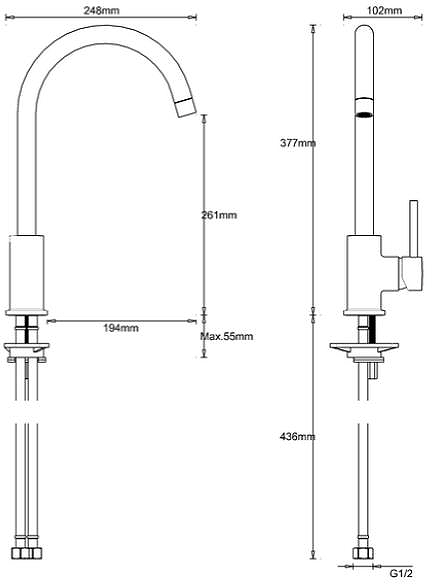 Technical image of Crosswater Kitchen Taps Tropic Side Control Kitchen Tap (Chrome).