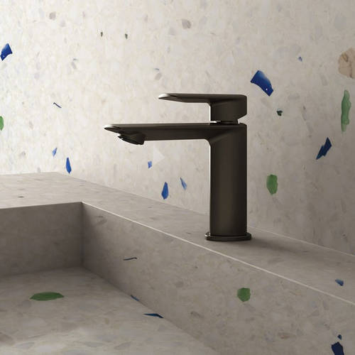 Example image of Crosswater Varda Mono Basin Mixer Tap With Lever Handle (Matt Black).