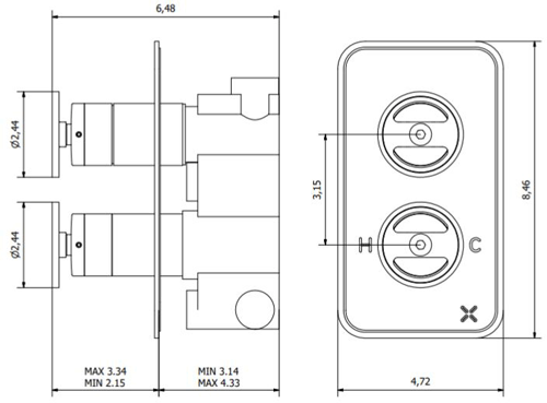 Technical image of Crosswater UNION Thermostatic Shower Valve (1 Outlet, Brushed Black).