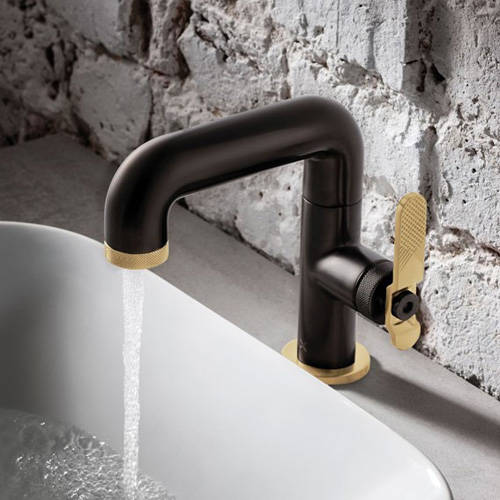 Example image of Crosswater UNION Basin Mixer Tap With Brass Lever Handle (Brushed Black).