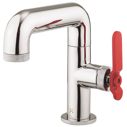 Larger image of Crosswater UNION Basin Mixer Tap With Red Lever Handle (Chrome).