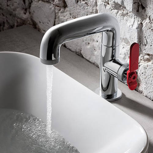 Example image of Crosswater UNION Basin Mixer Tap With Red Lever Handle (Chrome).