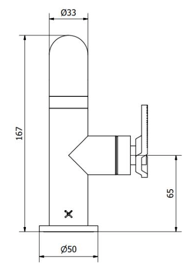 Technical image of Crosswater UNION Basin Mixer Tap With Red Lever Handle (Chrome).