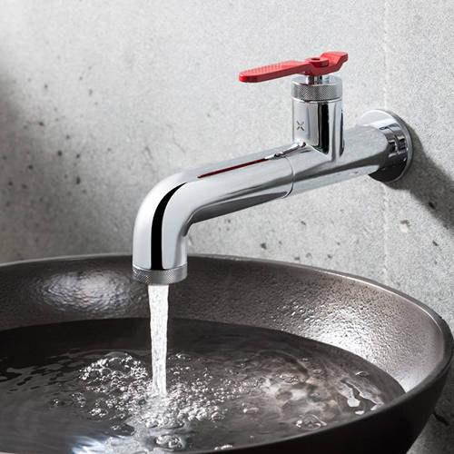 Example image of Crosswater UNION Single Hole Wall Mounted Basin Mixer Tap (Chrome & Red).