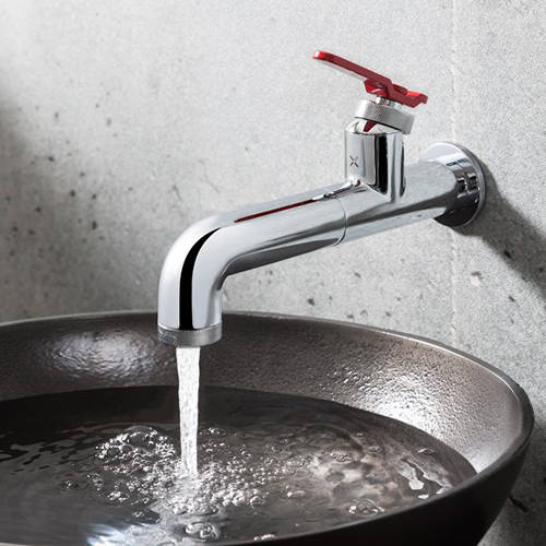 Example image of Crosswater UNION Single Hole Wall Mounted Basin Mixer Tap (Chrome & Red).