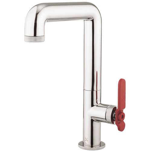 Larger image of Crosswater UNION Tall Basin Mixer Tap With Red Lever Handle (Chrome).