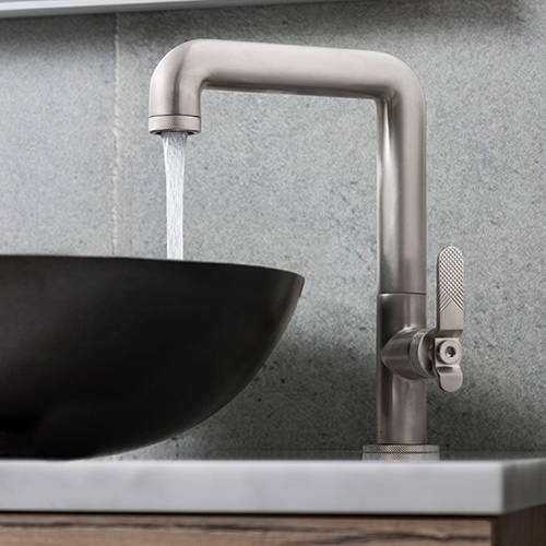 Example image of Crosswater UNION Tall Basin Mixer Tap With Lever Handle (Brushed Nickel).