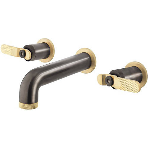 Larger image of Crosswater UNION Wall Mounted Basin Tap (Black Chrome & Brushed Brass).