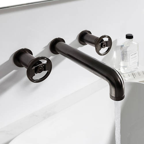 Example image of Crosswater UNION Three Hole Wall Mounted Basin Mixer Tap (Brushed Black).