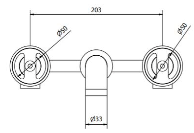 Technical image of Crosswater UNION Three Hole Wall Mounted Basin Mixer Tap (Brushed Black).