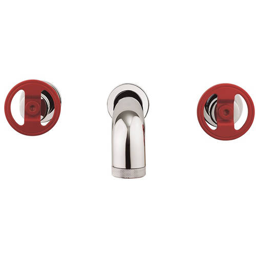 Example image of Crosswater UNION Three Hole Wall Mounted Basin Mixer Tap (Chrome & Red).