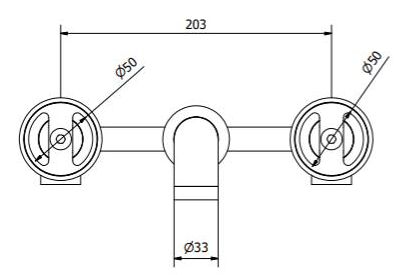 Technical image of Crosswater UNION Three Hole Wall Mounted Basin Mixer Tap (Chrome & Red).