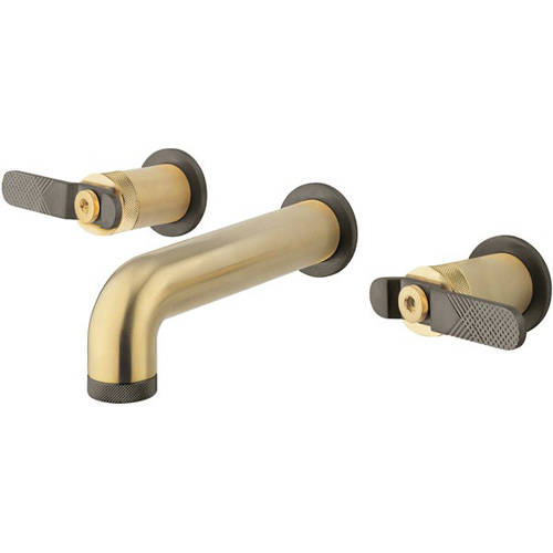 Larger image of Crosswater UNION Wall Mounted Basin Tap (Brushed Brass & Black).