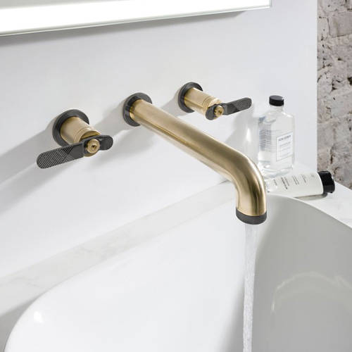 Example image of Crosswater UNION Wall Mounted Basin Tap (Brushed Brass & Black).