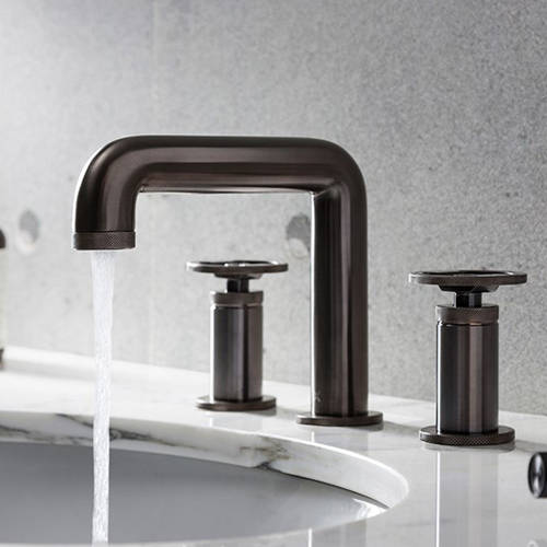 Example image of Crosswater UNION Three Hole Deck Mounted Basin Mixer Tap (Brushed Black).