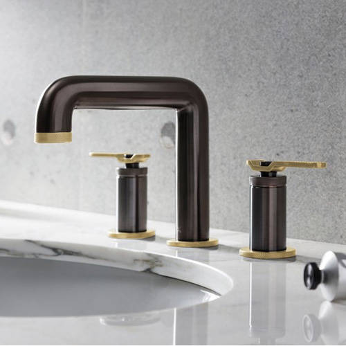 Example image of Crosswater UNION 3 Hole Basin Mixer Tap (Black Chrome & Brushed Brass).