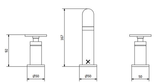 Technical image of Crosswater UNION Three Hole Deck Mounted Basin Mixer Tap (Chrome).