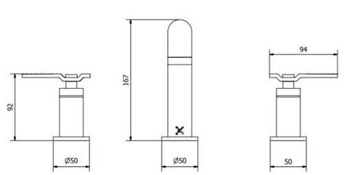 Technical image of Crosswater UNION Three Hole Deck Mounted Basin Mixer Tap (Chrome).