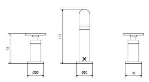 Technical image of Crosswater UNION Three Hole Deck Mounted Basin Mixer Tap (Chrome & Red).