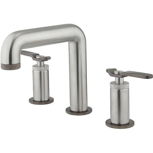 Larger image of Crosswater UNION 3 Hole Basin Mixer Tap (Brushed Nickel & Black Chrome).