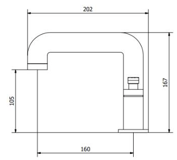 Technical image of Crosswater UNION Three Hole Deck Mounted Basin Mixer Tap (Brushed Nickel).