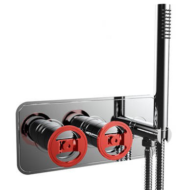 Larger image of Crosswater UNION Shower Valve With Handset (2-Way, Chrome & Red).