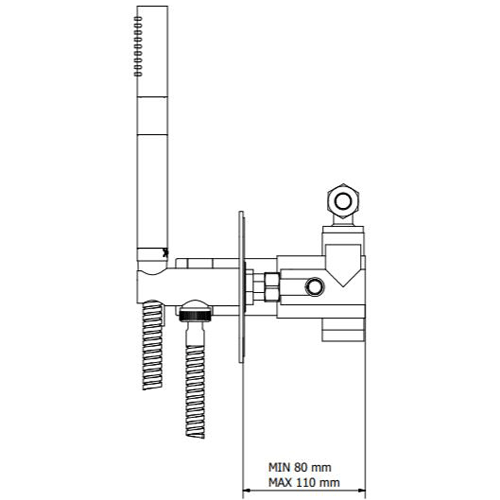 Technical image of Crosswater UNION Shower Valve With Handset (2-Way, Chrome & Red).