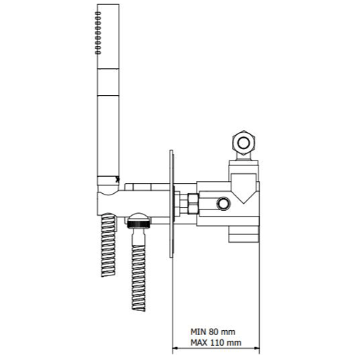 Technical image of Crosswater UNION Shower Valve With Handset (2-Way, Brushed Nickel).