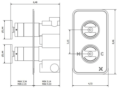 Technical image of Crosswater UNION Thermostatic Shower Valve (3 Outlets, Brushed Black).